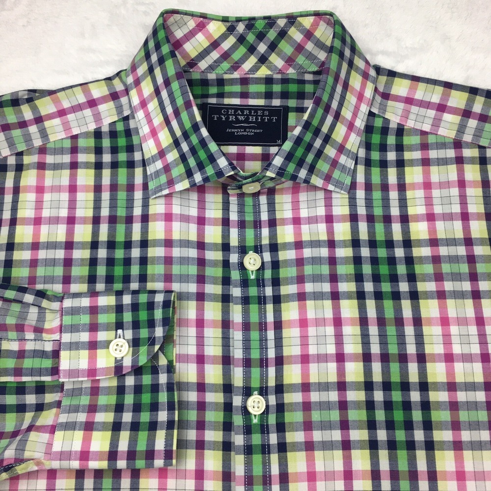 Charles Tyrwhitt Shirt Mens Medium Multi-Color Checks Long‎ Sleeves